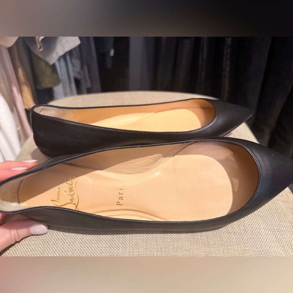 Christian Louboutin Black Pointed Toe Flats Red Sole bottom Size 39 leather - Picture 6 of 11